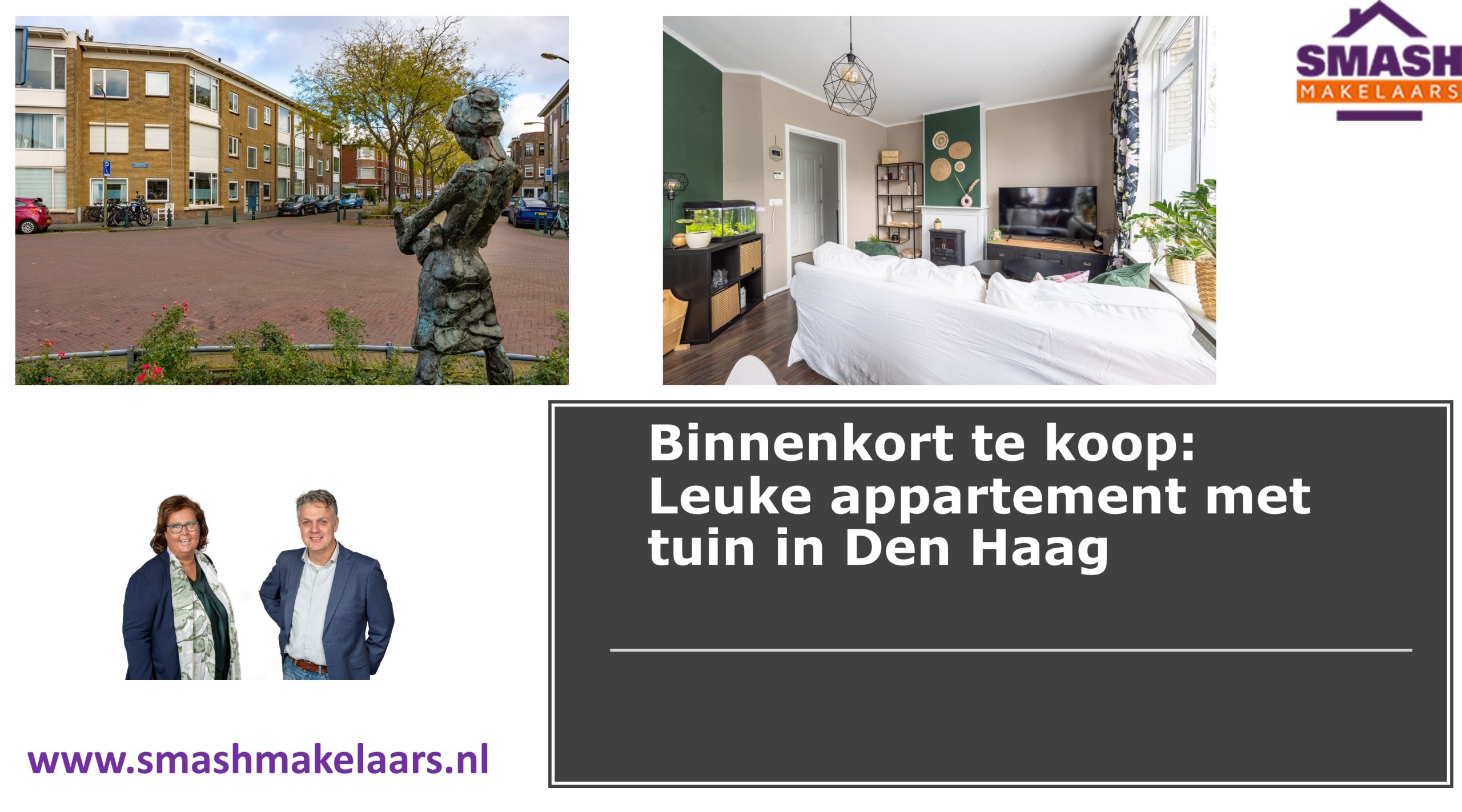 Appartement met tuin te koop in Den Haag. Zoekt u een makelaar in de Den Haag voor het kopen of verkopen van uw huis neem contact op met SMASH makelaars de verkoopmakelaar van Den Haag